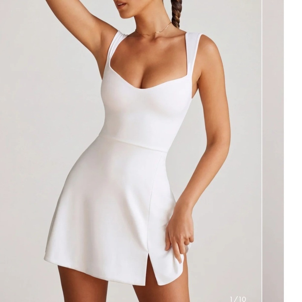 Oh Polly Jolie White Sweetheart Mini Dress Side Split Tencel Modal US 6 NEW